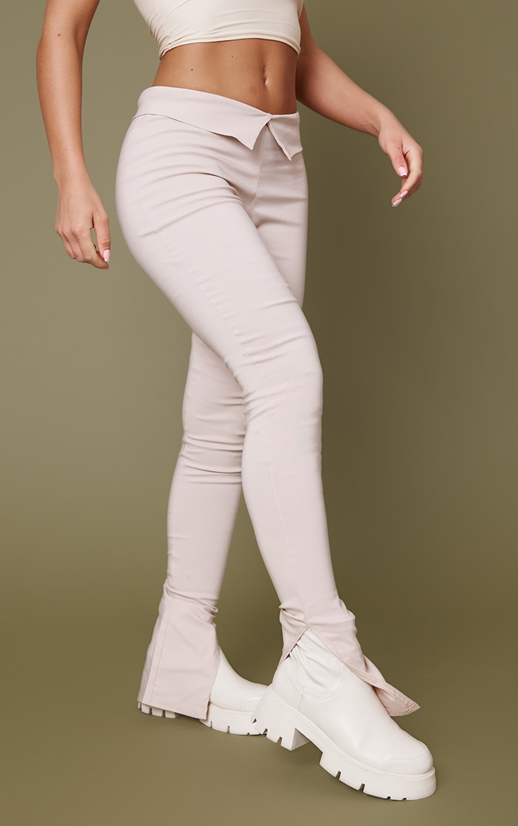 Pantalon skinny gris pierre à ourlet fendu et taille repliée image 2