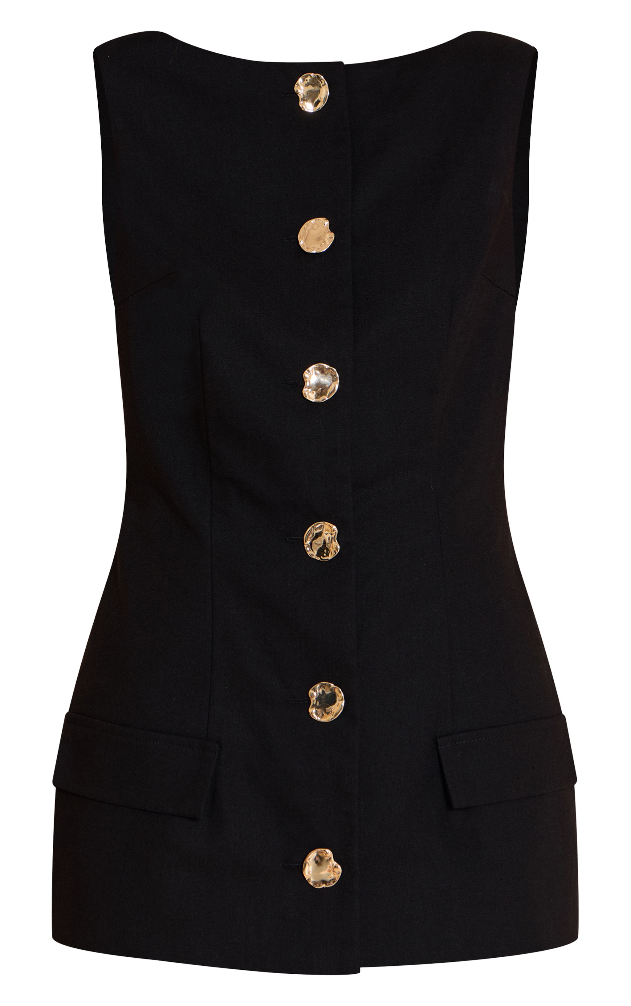 Black Woven Button Detail Skort Romper image 5