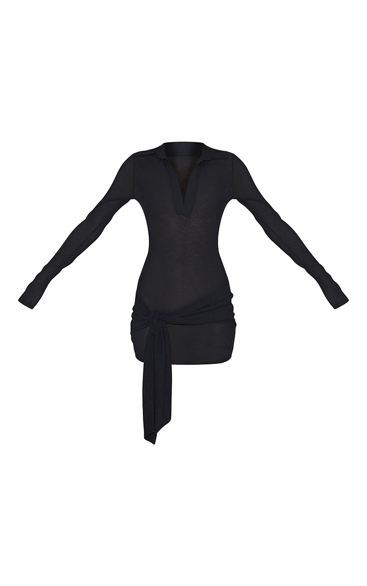 Black Textured Tie Detail Bodycon Dress image 5