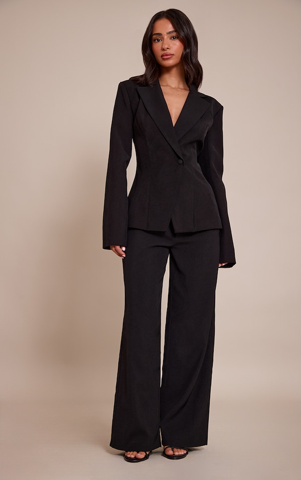 Petite Black Mid Rise Wide Leg Tailored Pants