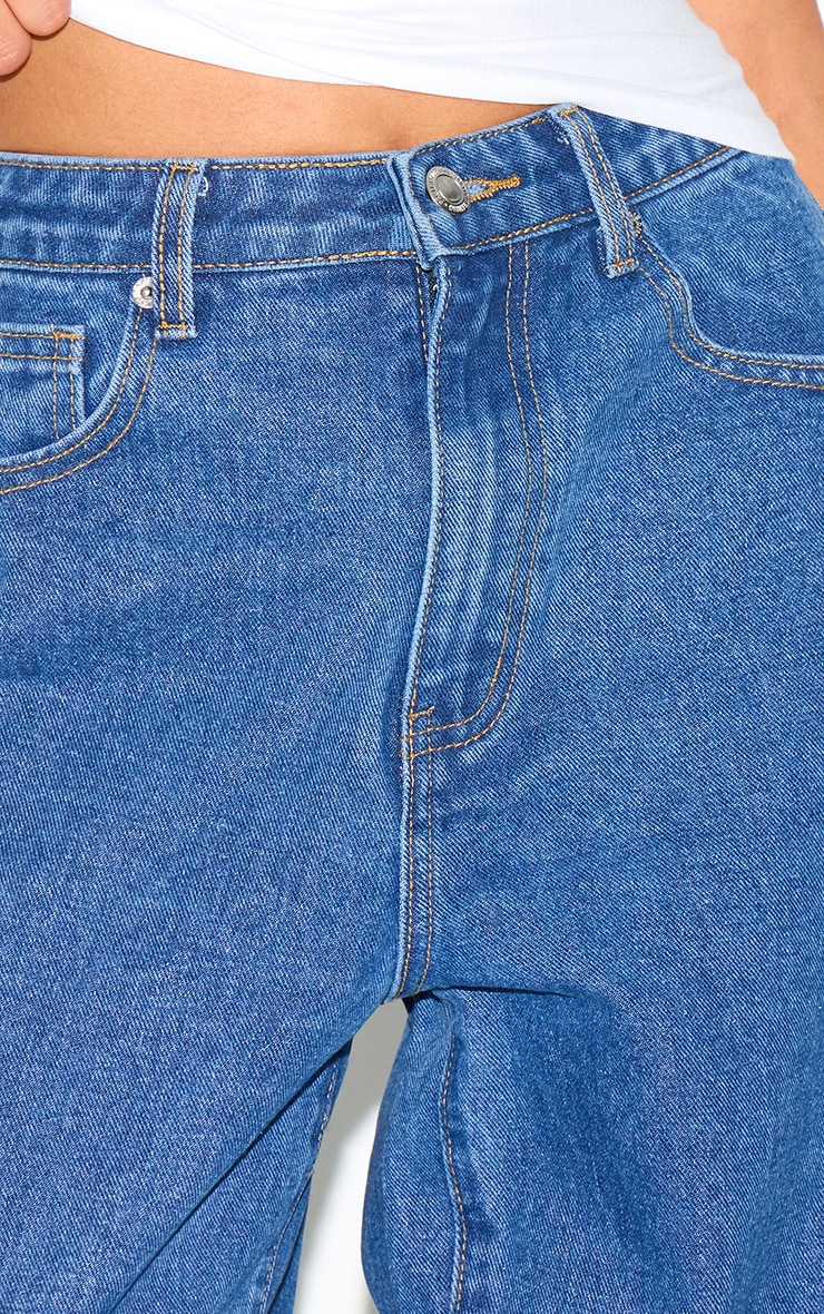 PRETTYLITTLETHING Petite Dark Blue High Waist Boyfriend Jean image 4