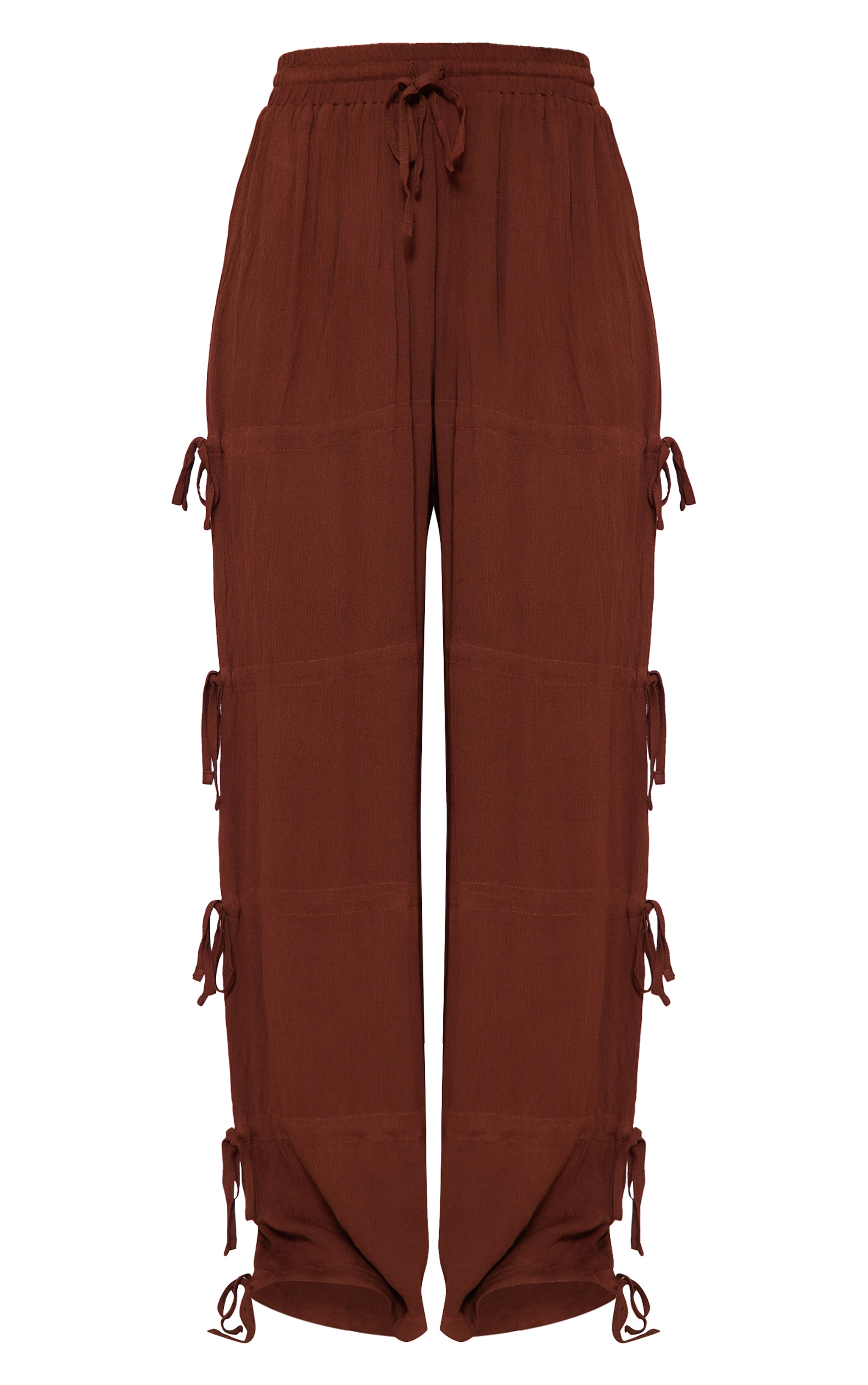 Chocolate Brown Tie Detail Wide Leg Pants image 5