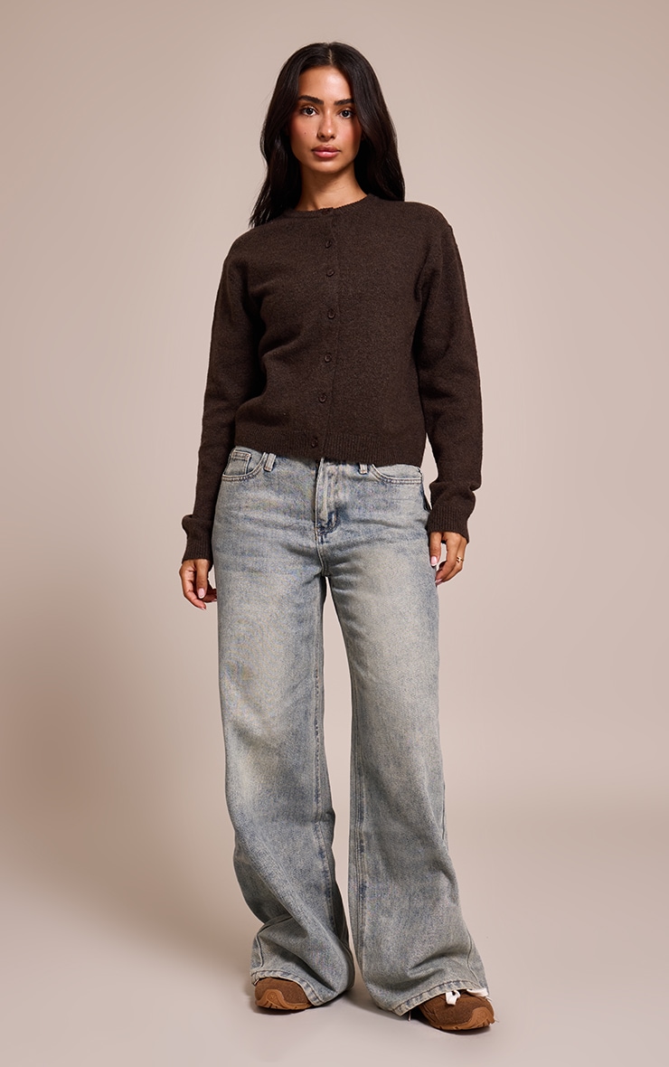 Petite Chocolate Knit Button Through Cardigan image 3