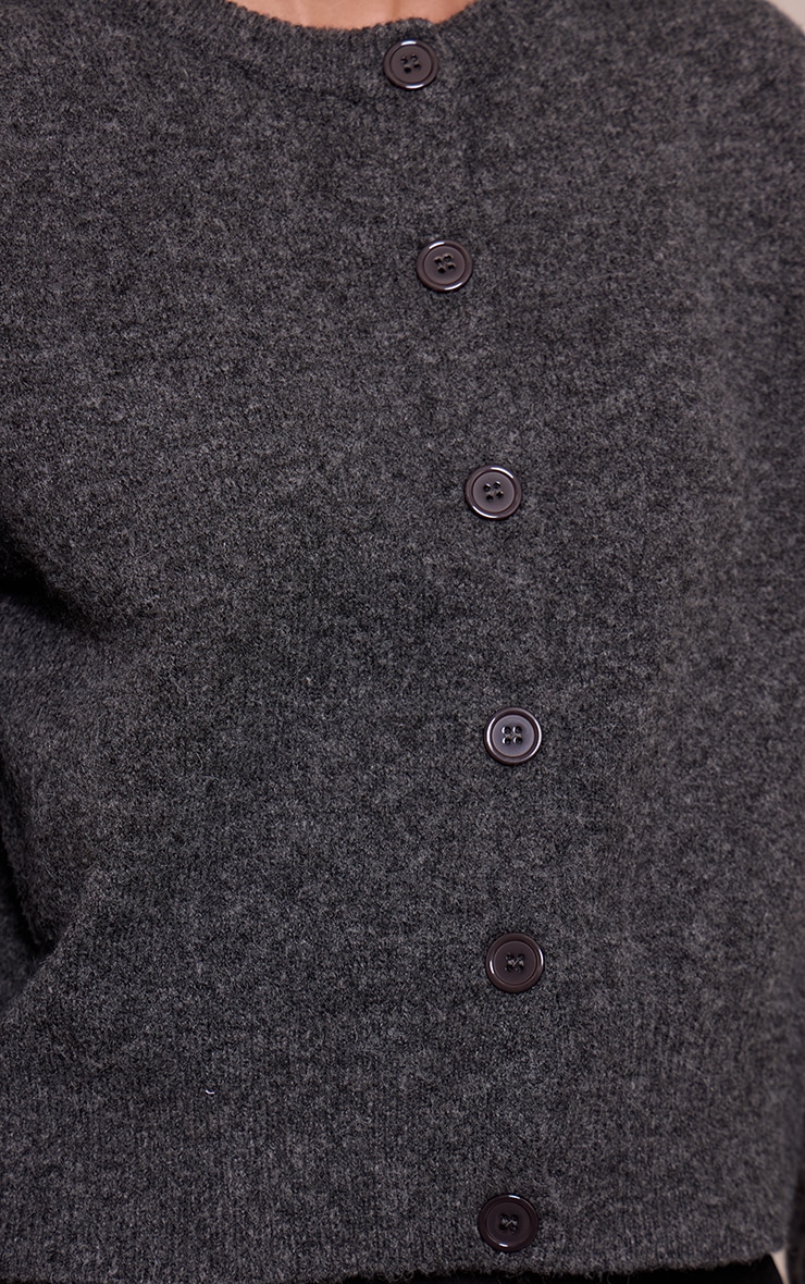 Charcoal Crew Neck Knit Cardigan image 4