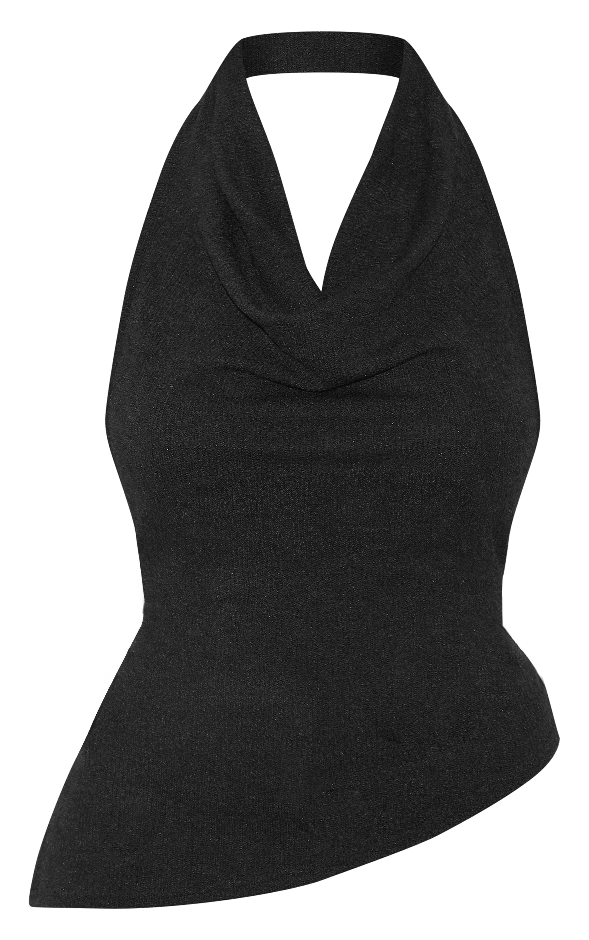 Black Textured Cowl Neck Backless Long Top image 5