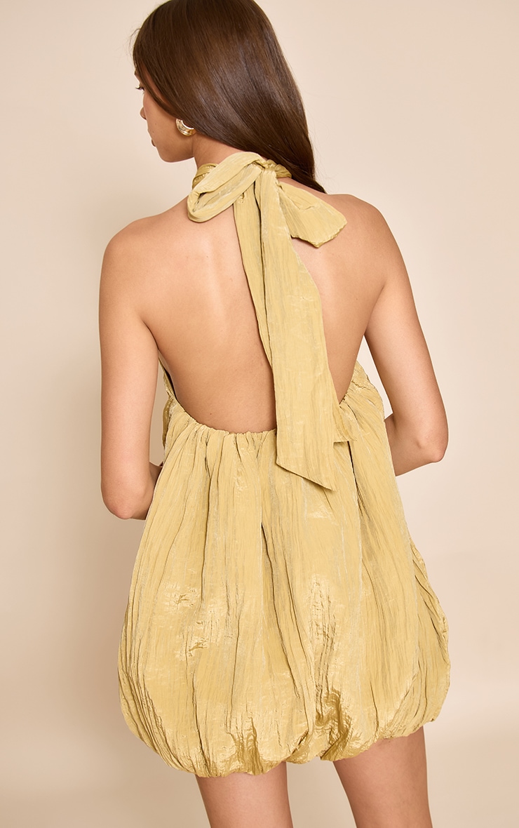 Lime Textured Halterneck Puffball Dress image 2