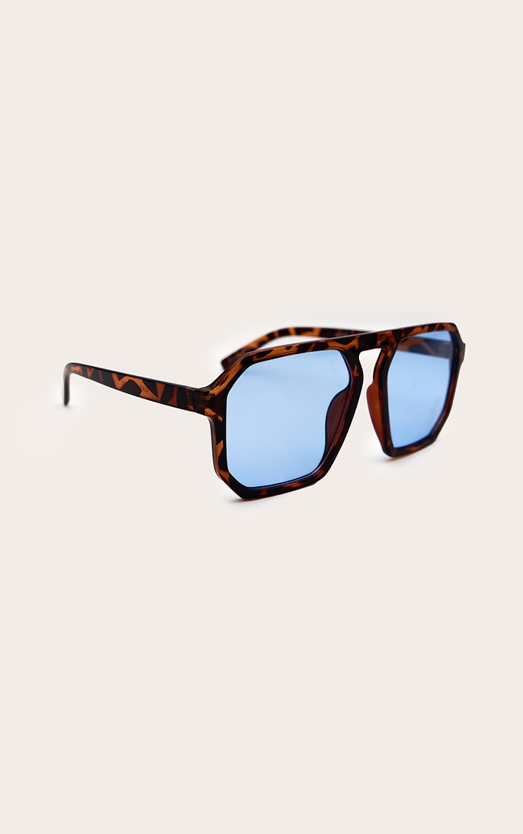 Lunettes de soleil écaille style aviateur à verres bleus image 2