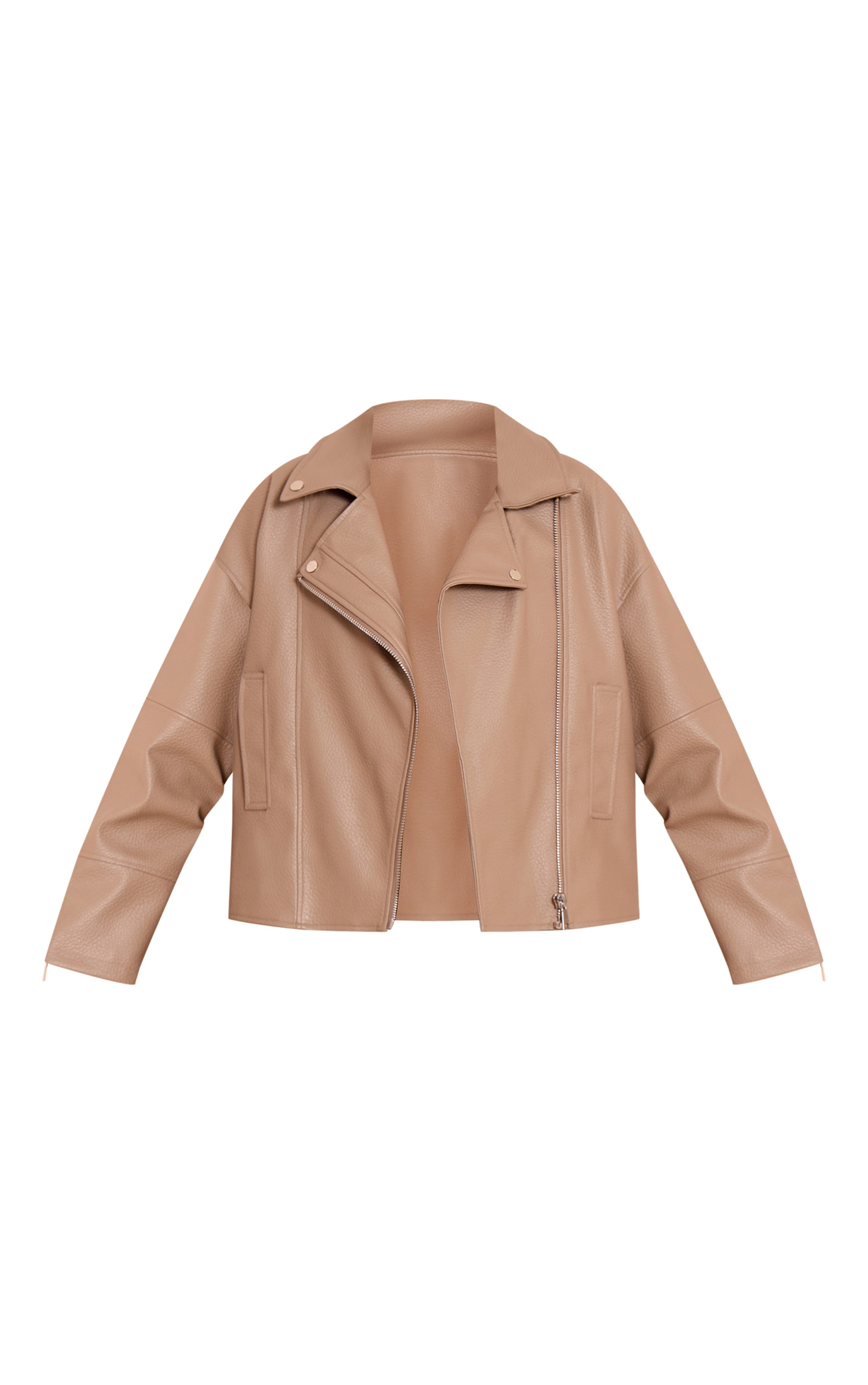 Taupe Faux Leather Oversized Biker Jacket image 5