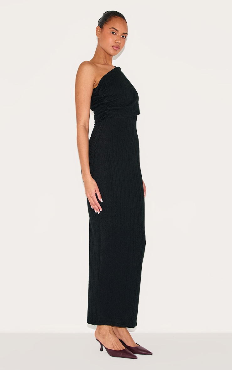 Black Textured Extreme Bardot Maxi Dress image 3