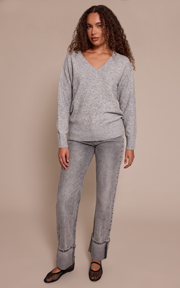 Tall Jean gris effet usé à taille mi-haute et ourlets retroussés