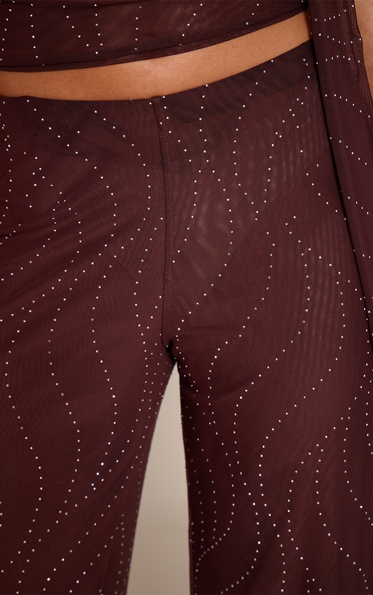 Pantalon large en mesh marron foncé à paillettes image 4