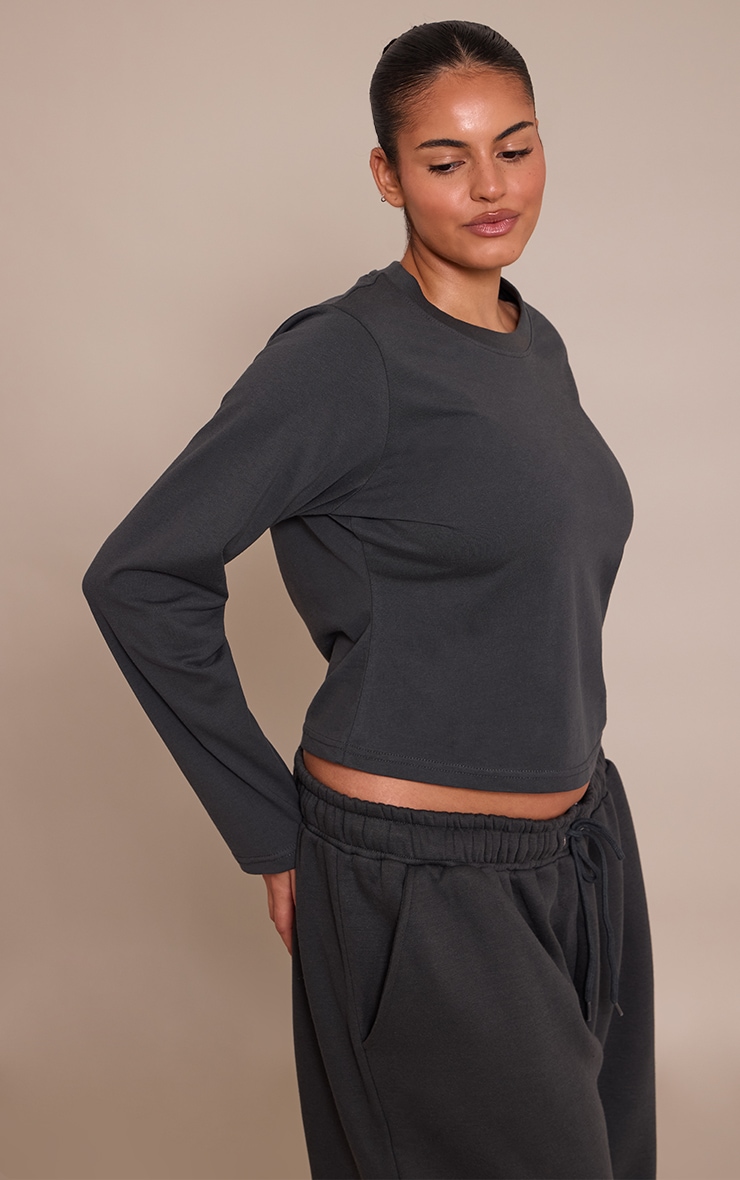 Plus Charcoal Fitted Long Sleeve T Shirt image 4