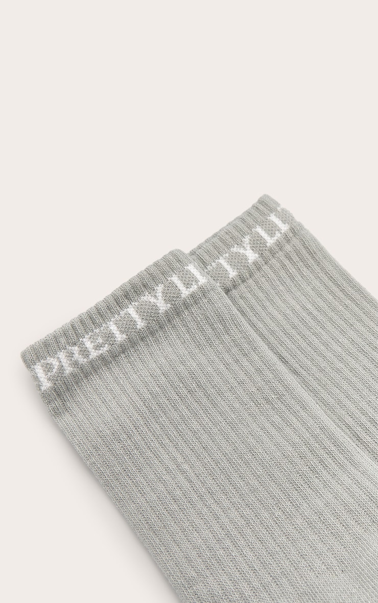 PRETTYLITTLETHING Grey Logo 2 Pack Socks image 2