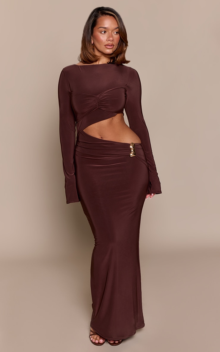 Shape Chocolate Cut Away Maxi Dress With Gold Trim image 3
