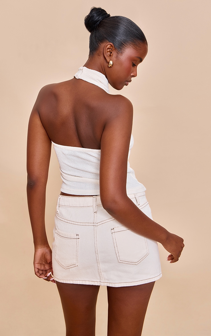 Cream Textured Twisted Halter Neck Long Top image 2