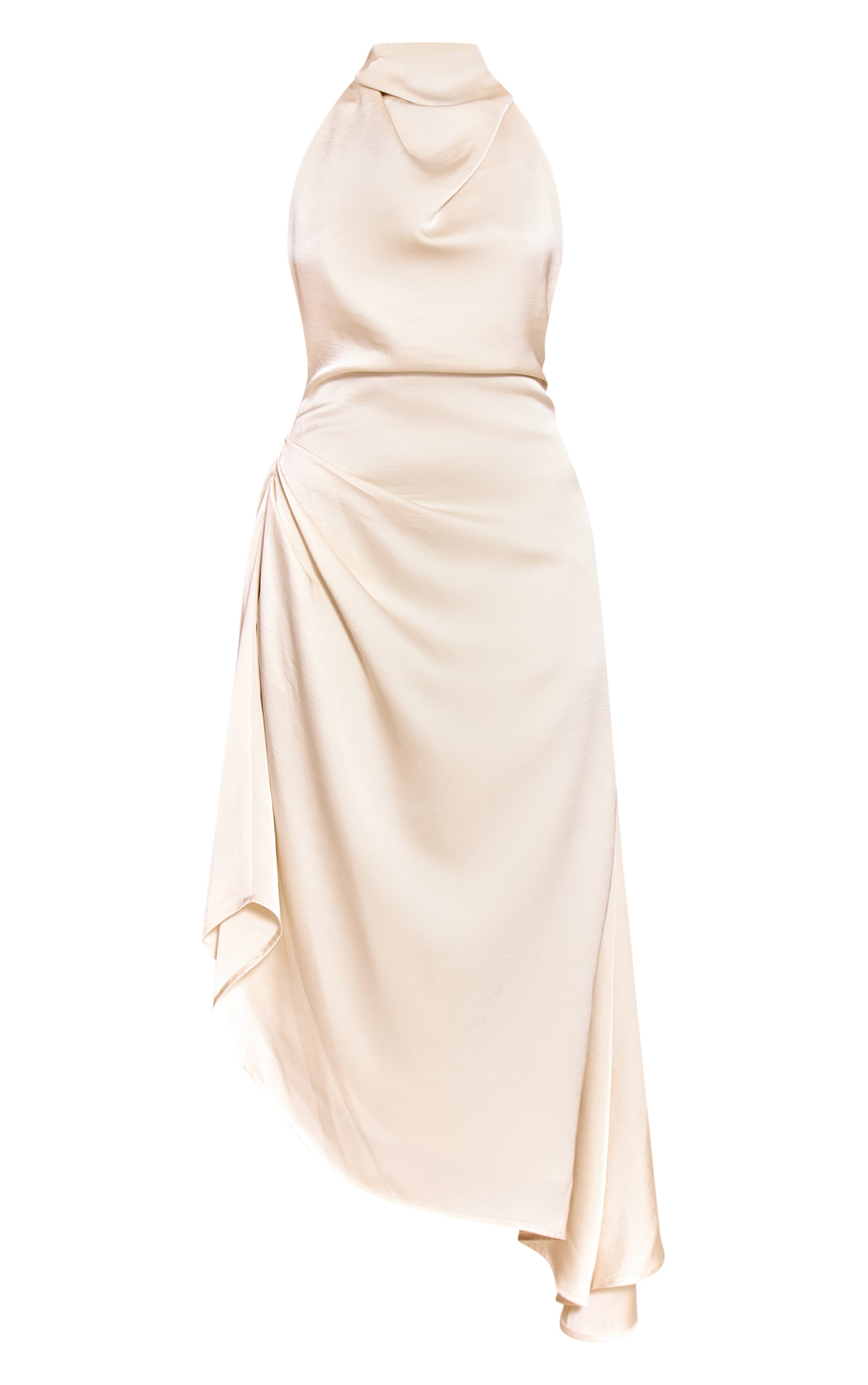 Cream Satin Cowl Neck Asymmetric Shift Dress image 5