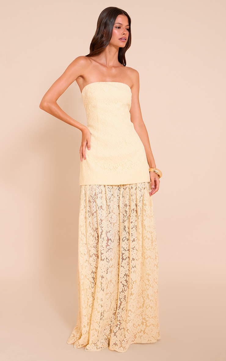 Lemon Lace Sheer Skirt Panel Bandeau Midaxi Dress image 1