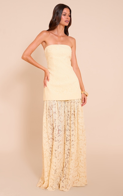 Robe mi-longue bandeau à empiècement de jupe transparent en dentelle citronnée