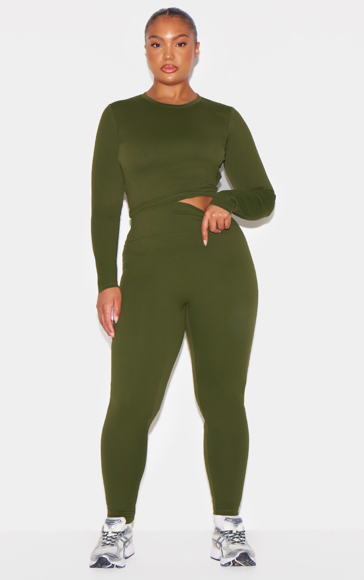 Khaki Ultimate Sculpt Long Sleeve Crop Gym Top image 8