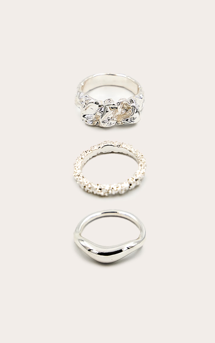 Silver Textured Molten Stacked Ring image 2