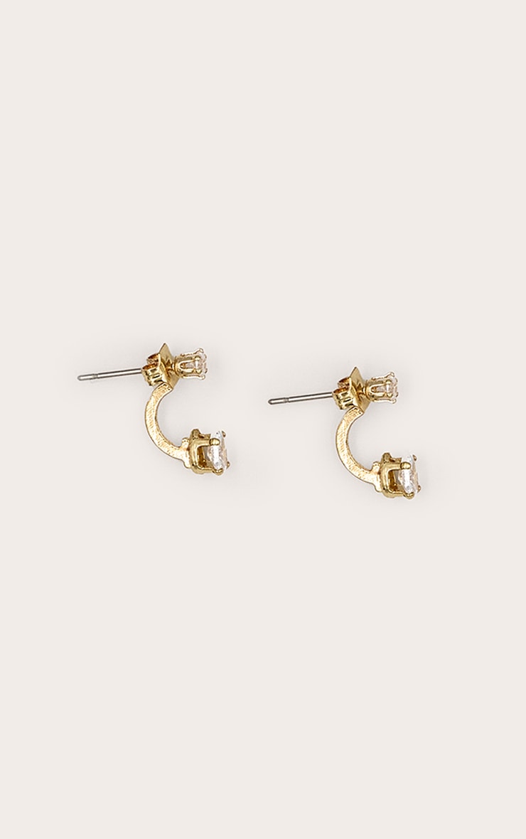 Gold Curved Diamante Detail Earrings image 3