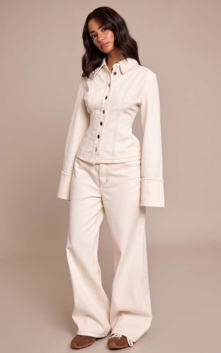 Petite Ecru Contract Stitch Straight Leg Jeans