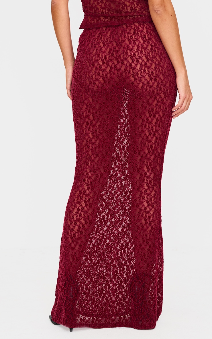 Burgundy Textured Lace Maxi Skirt image 3