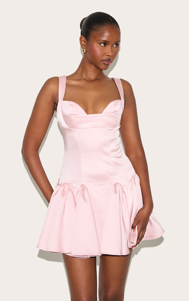 Baby Pink Bust Detail Pleated Shift Dress image 1