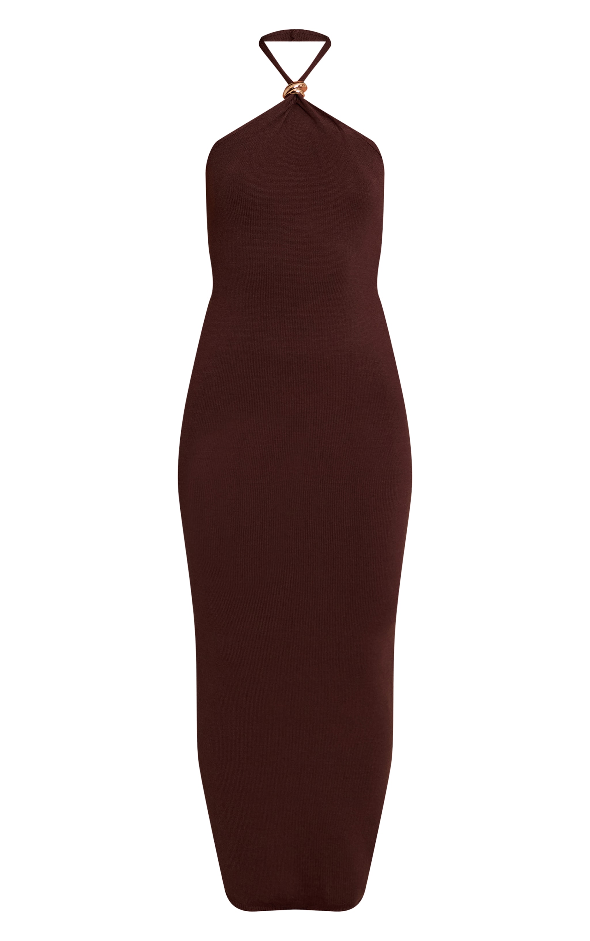 Dark Chocolate Halter Neck Trim Detail Maxi Dress image 5