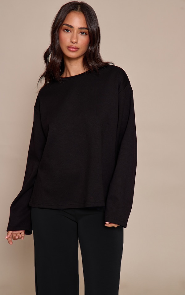 Petite T-shirt oversize en modal noir à manches longues