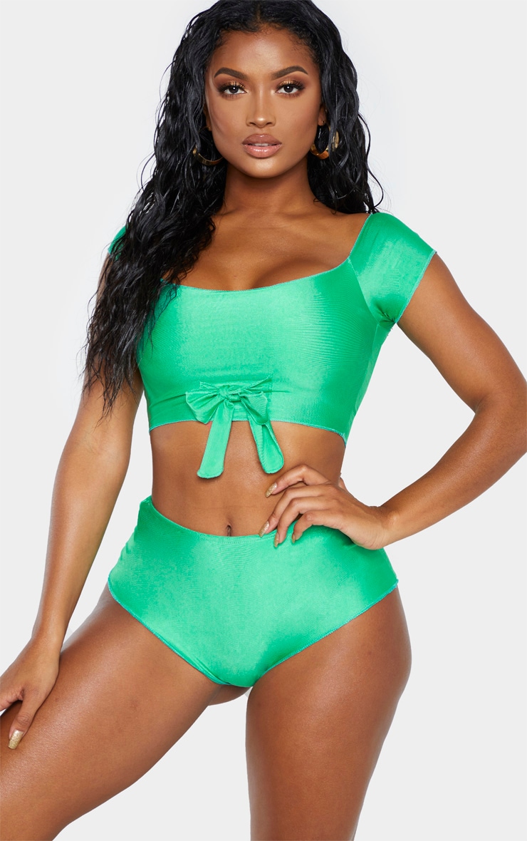 Shape - Haut de bikini vert vif à col bateau et lien frontal