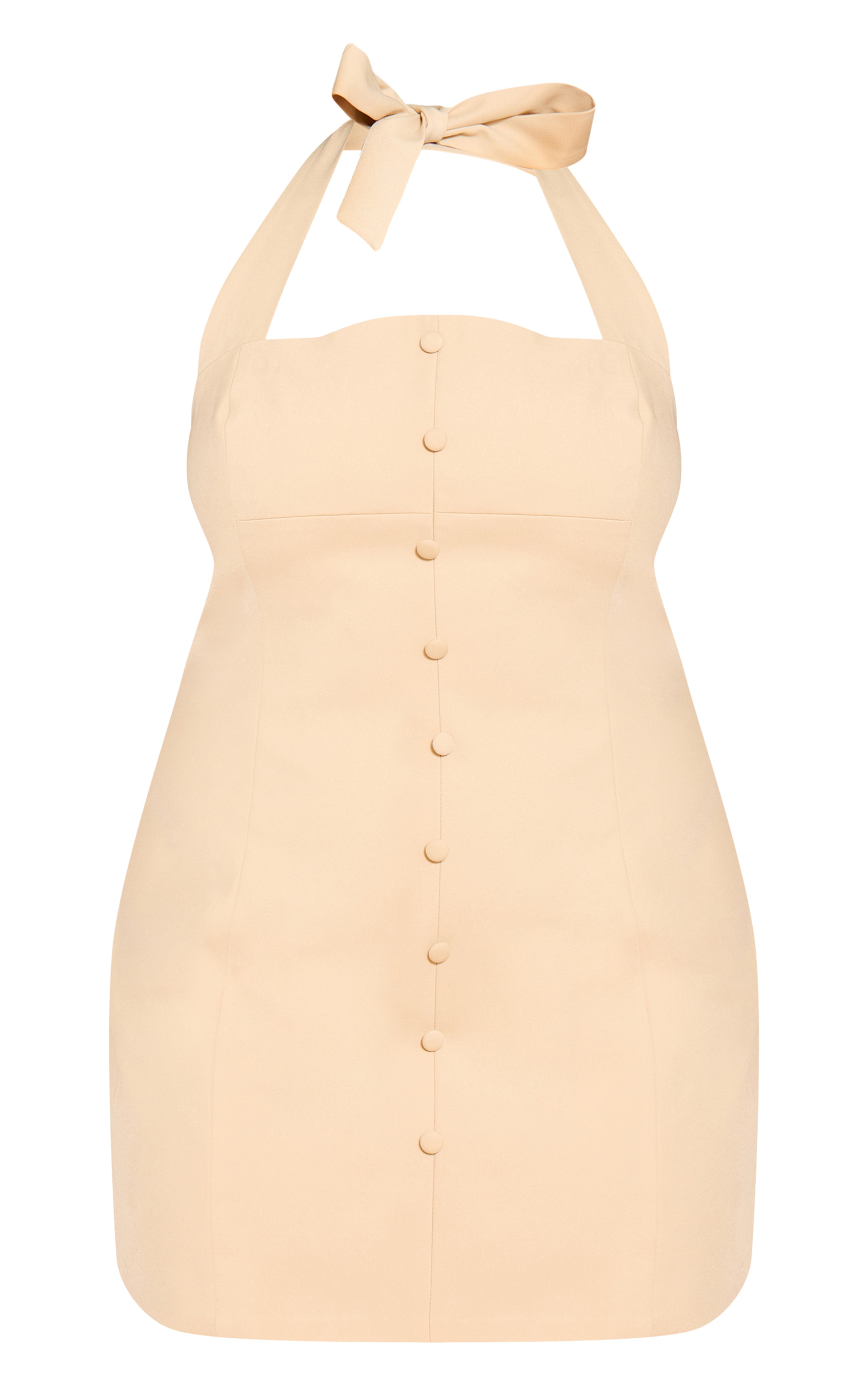 Plus Almond Woven Halter Neck Button Detail Mini Dress image 5