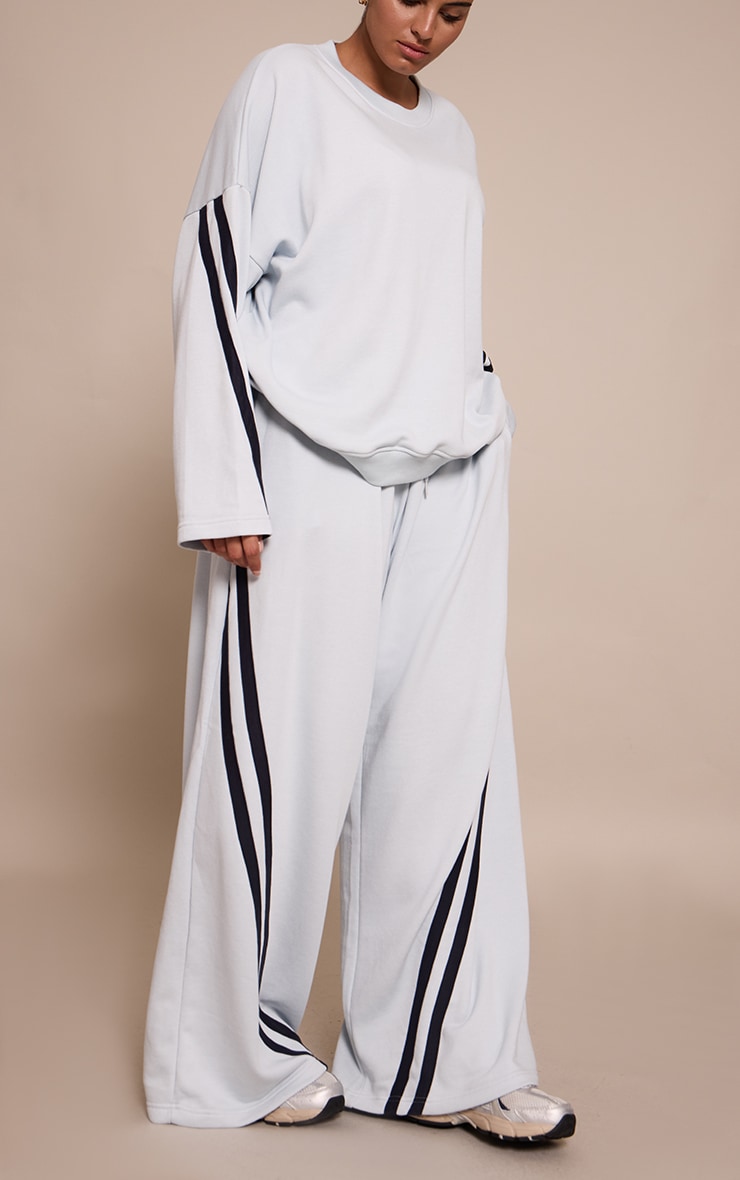 Plus Blue Contrast Striped Wide Leg Sweatpants image 2
