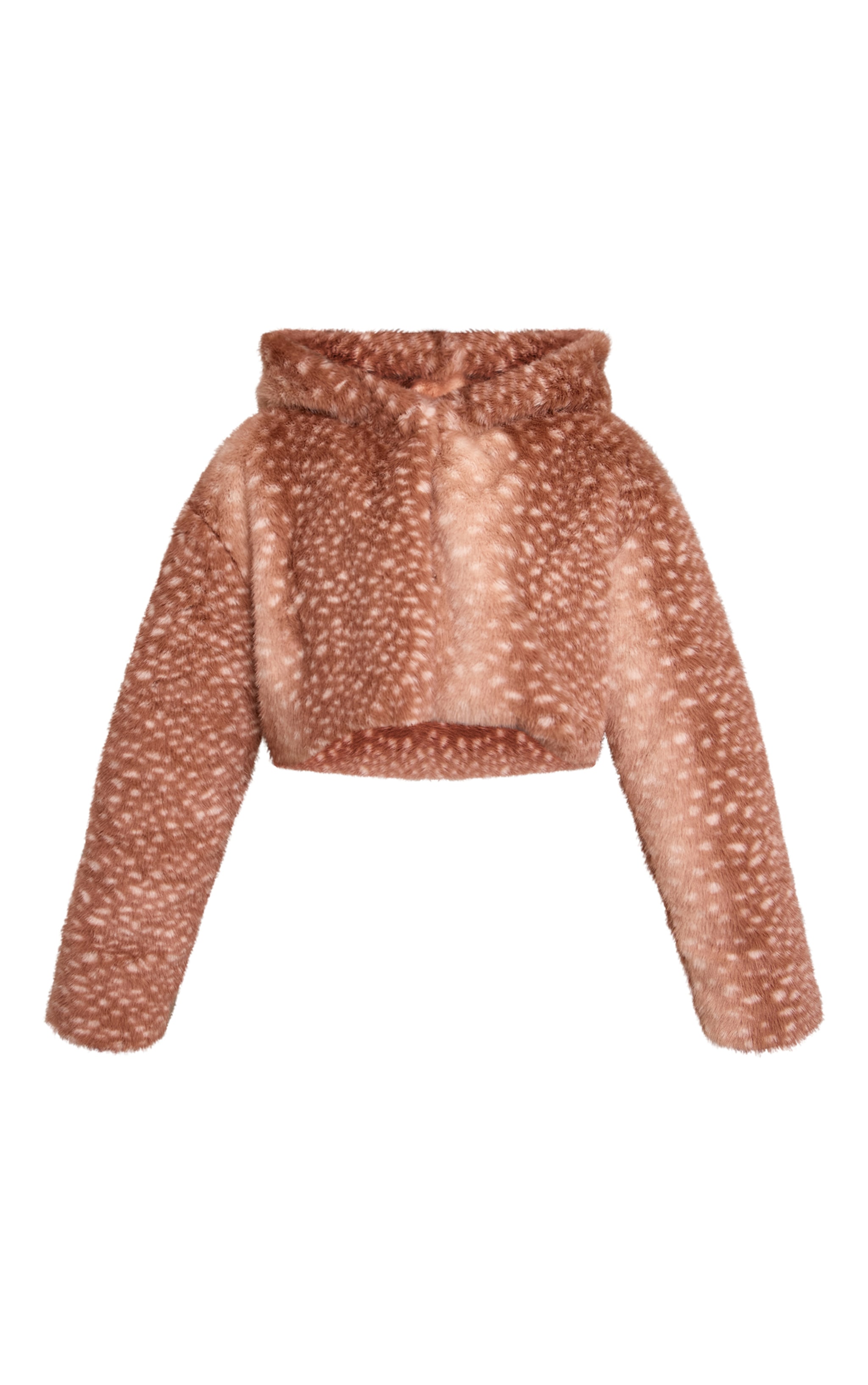 Manteau court en fausse fourre marron imprimé cerf à capuche image 5