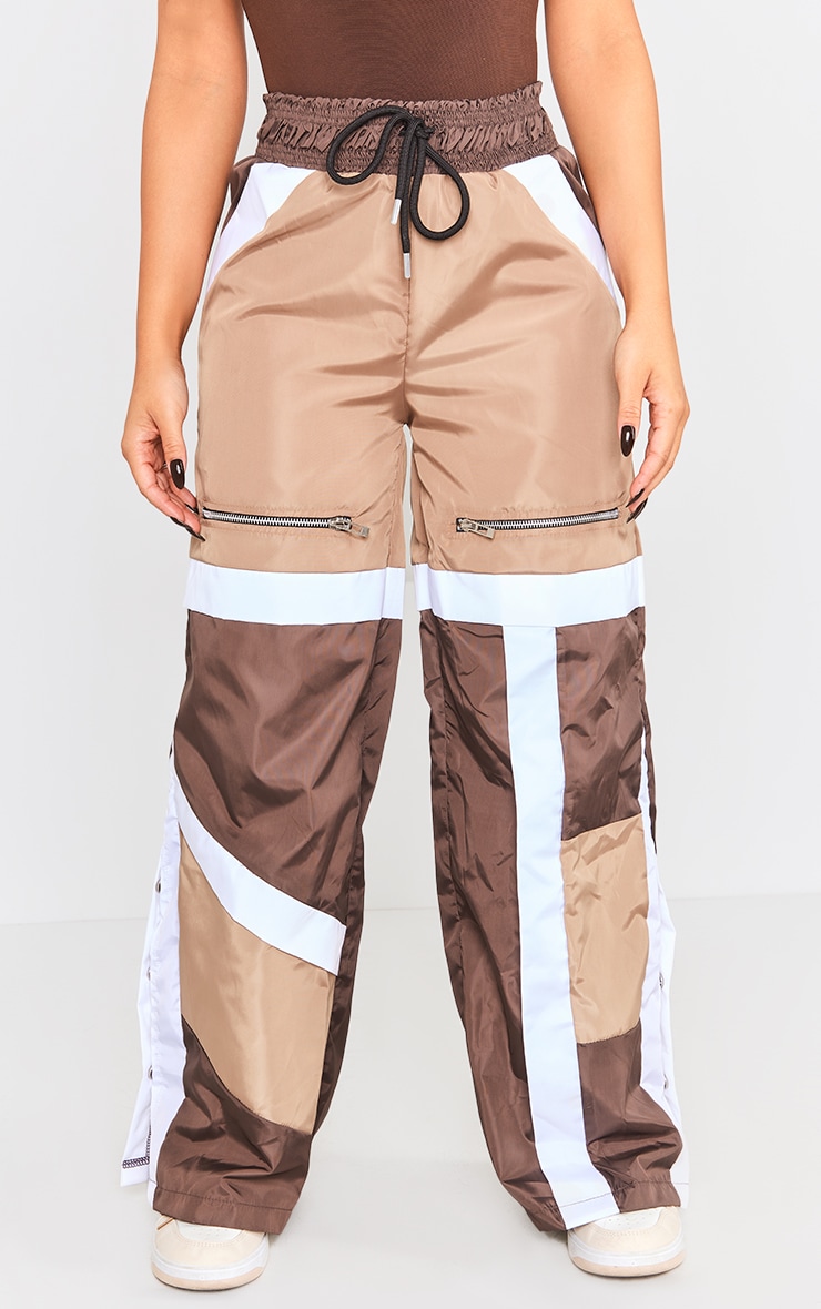 Petite Brown Panel Detail Shell Trousers image 2