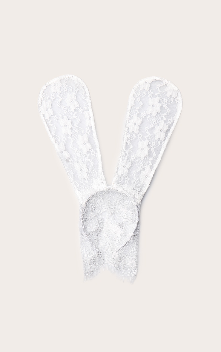 White Lace Veil Bunny Ear Headband image 2