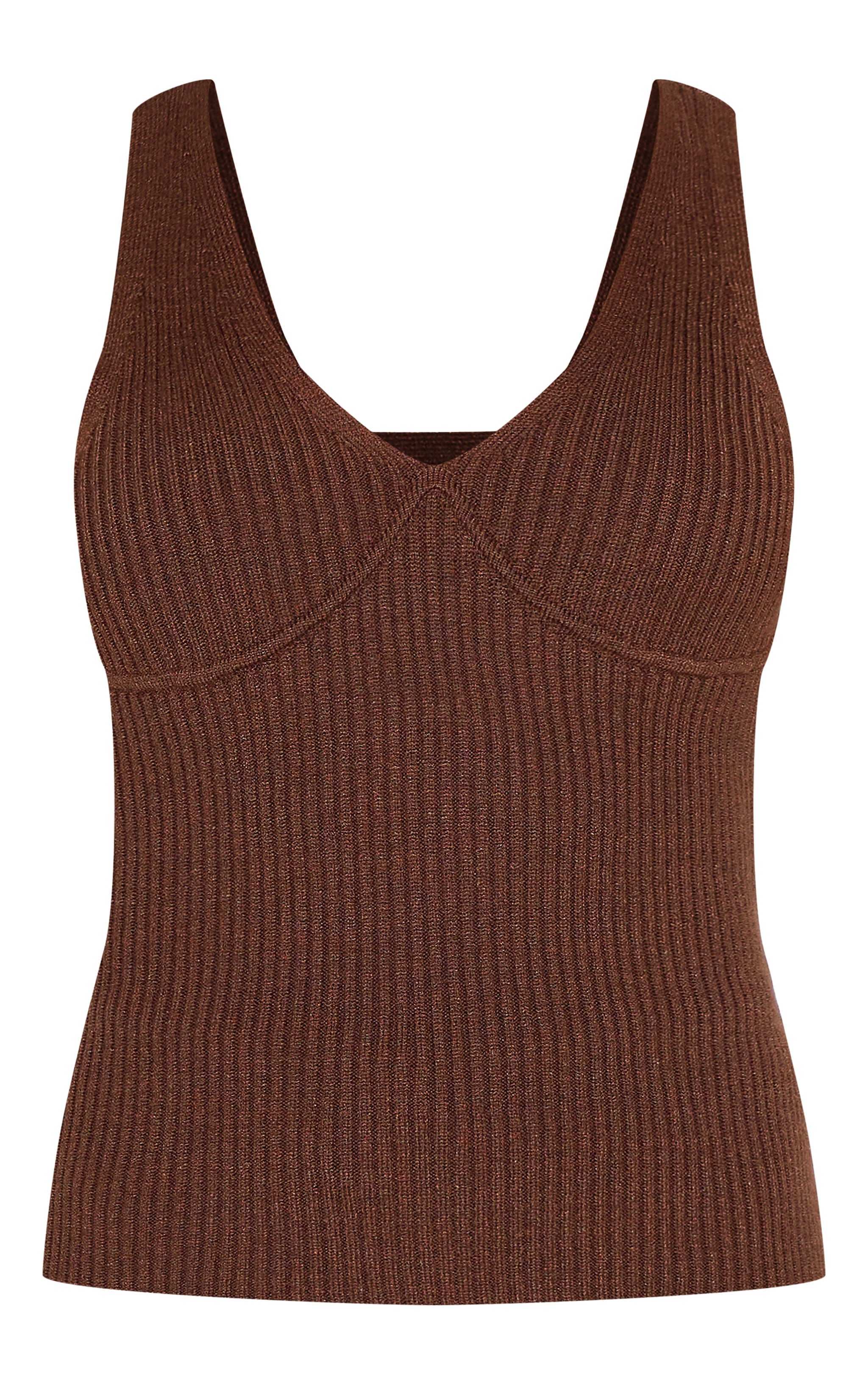 Petite Chocolate Knitted Ribbed Longline Tank Top image 5
