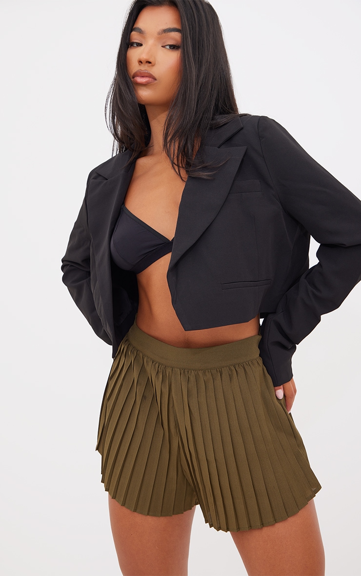 Khaki Pleated Floaty Shorts Bottoms PrettyLittleThing