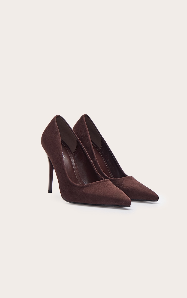 Chocolate Faux Suede Court Shoe image 3