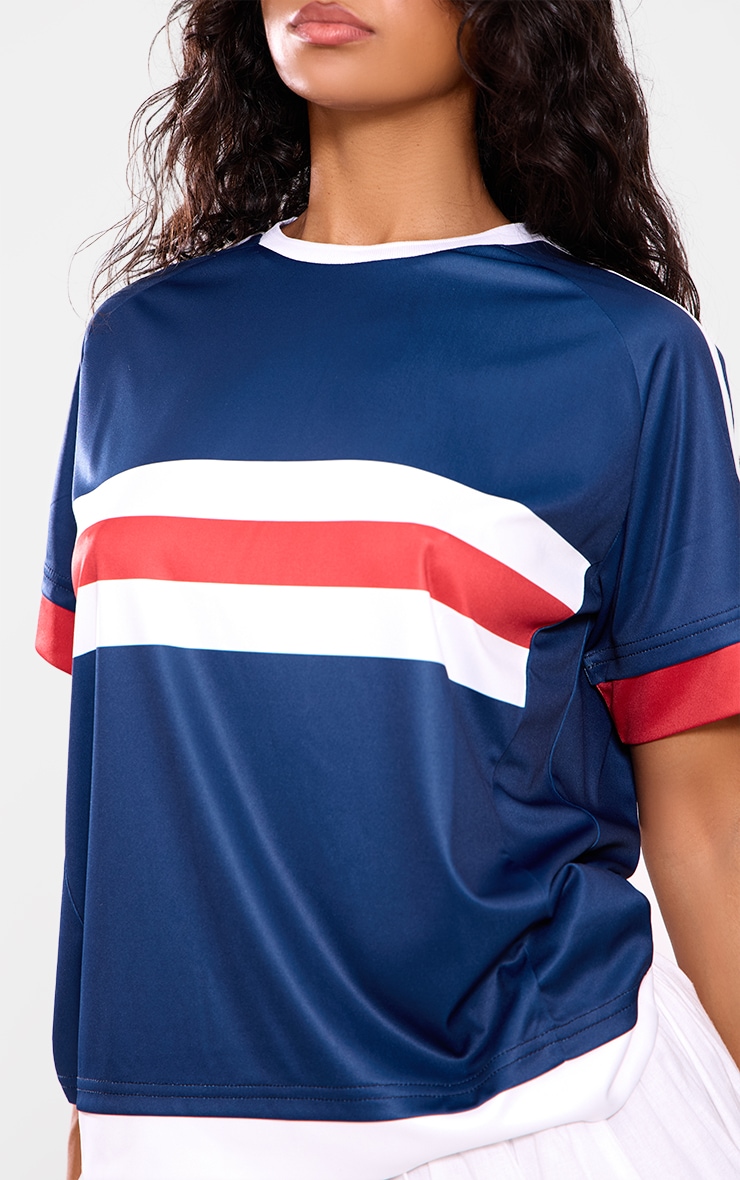 Navy Oversized Stripe Detail Football T-shirt image 4