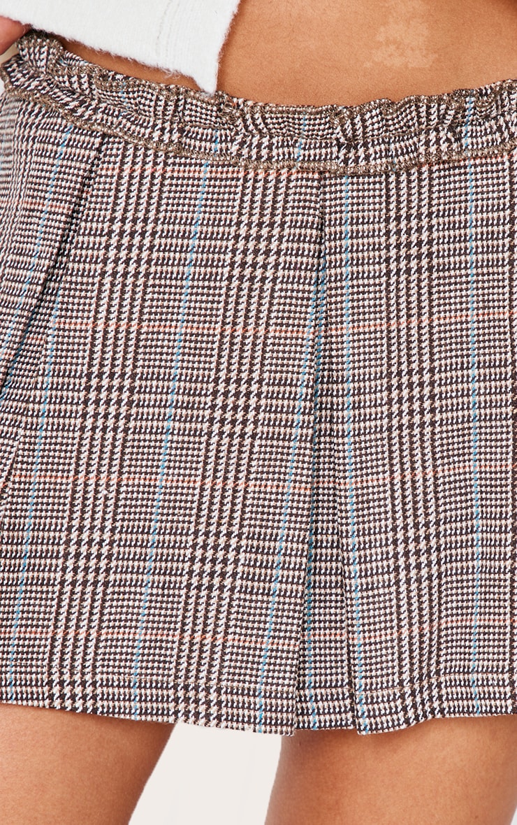 Petite Brown Checked Pleated Mini Skirt image 5