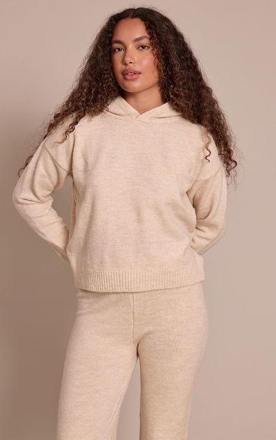 Grand sweat à capuche en maille tricot oversize couleur pierre pour grandes tailles