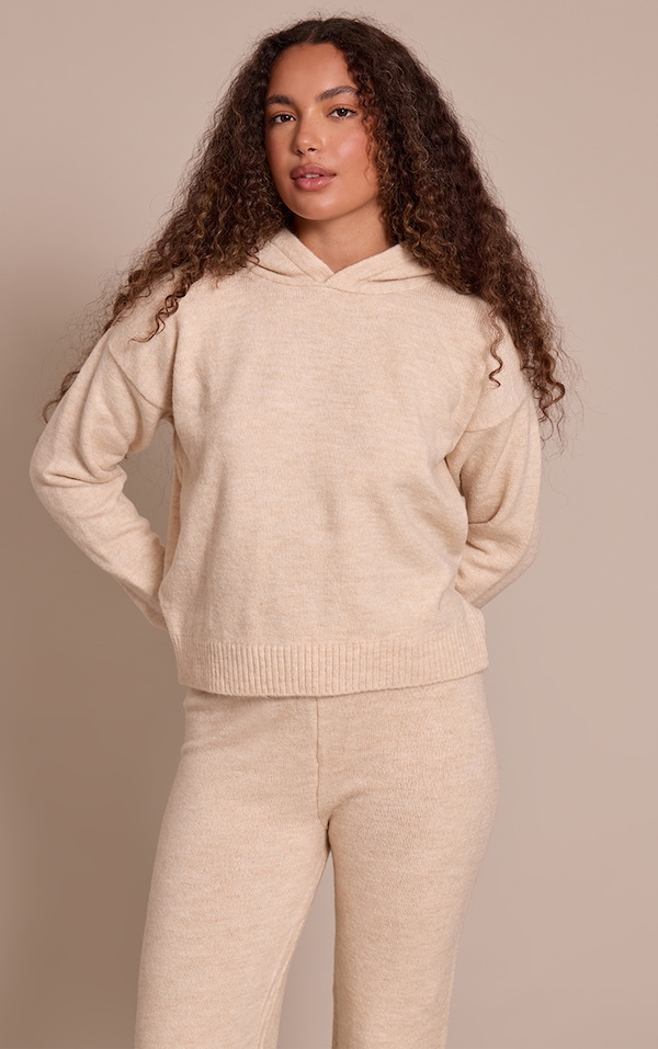 Grand sweat à capuche en maille tricot oversize couleur pierre pour grandes tailles