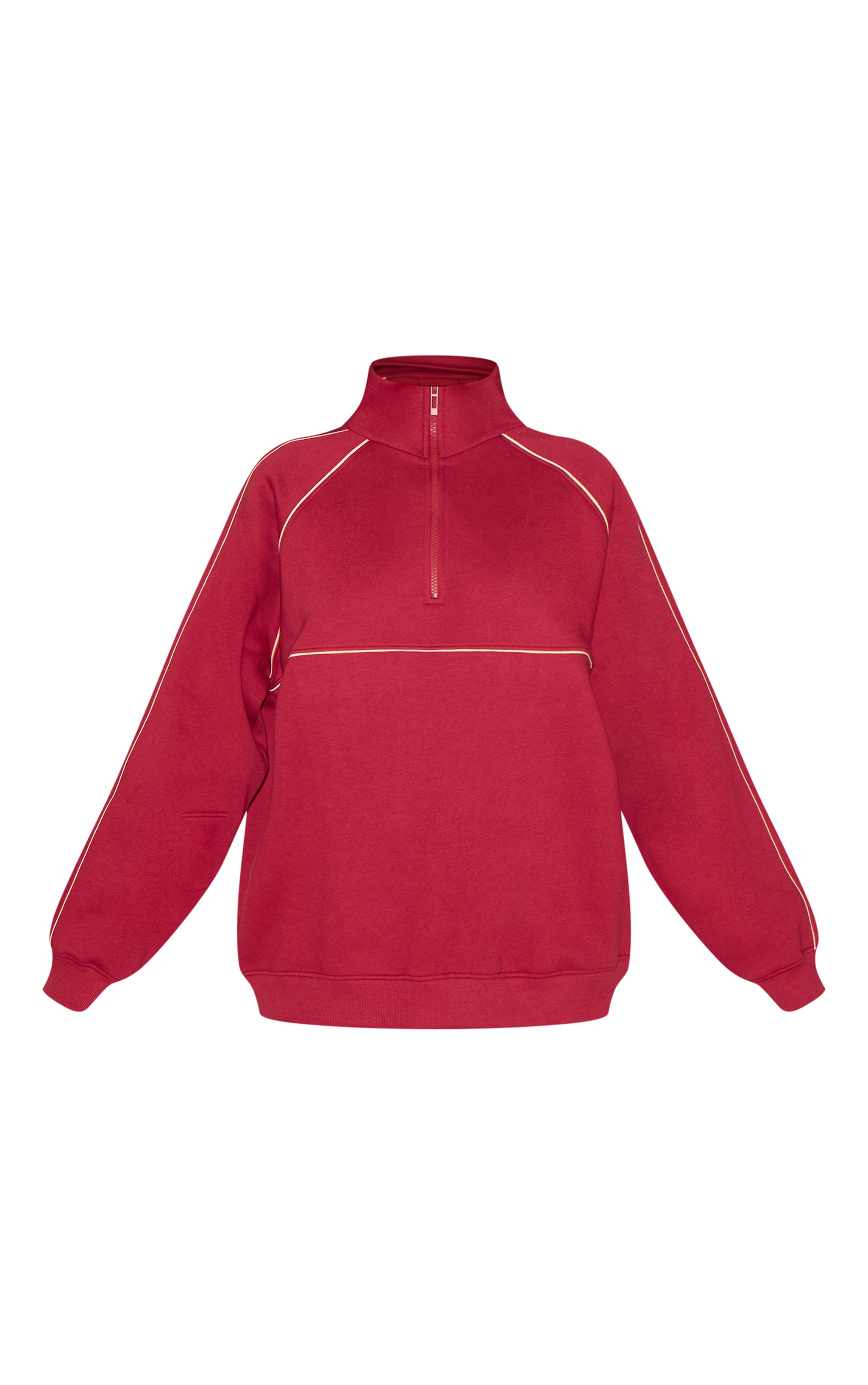 Red Oversized Contrast Piping Quarter Zip Sweatshirt image 5