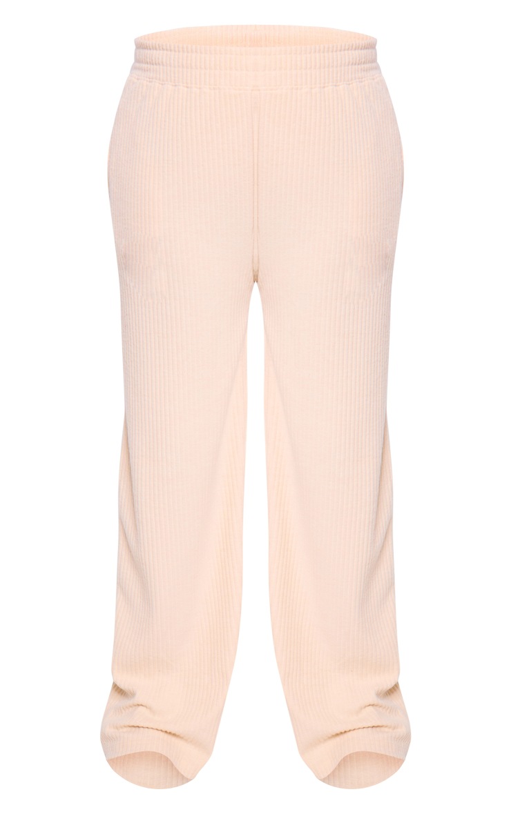 Off White Soft Brushed Rib Wide Leg Pants image 5