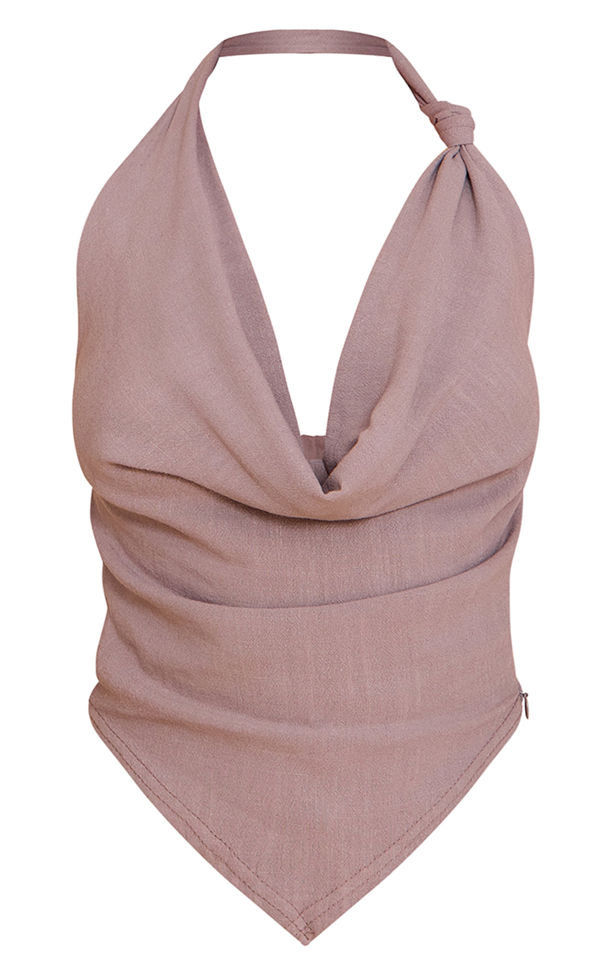 Mocha Linen Look Cowl Knot Detail Long Top image 5