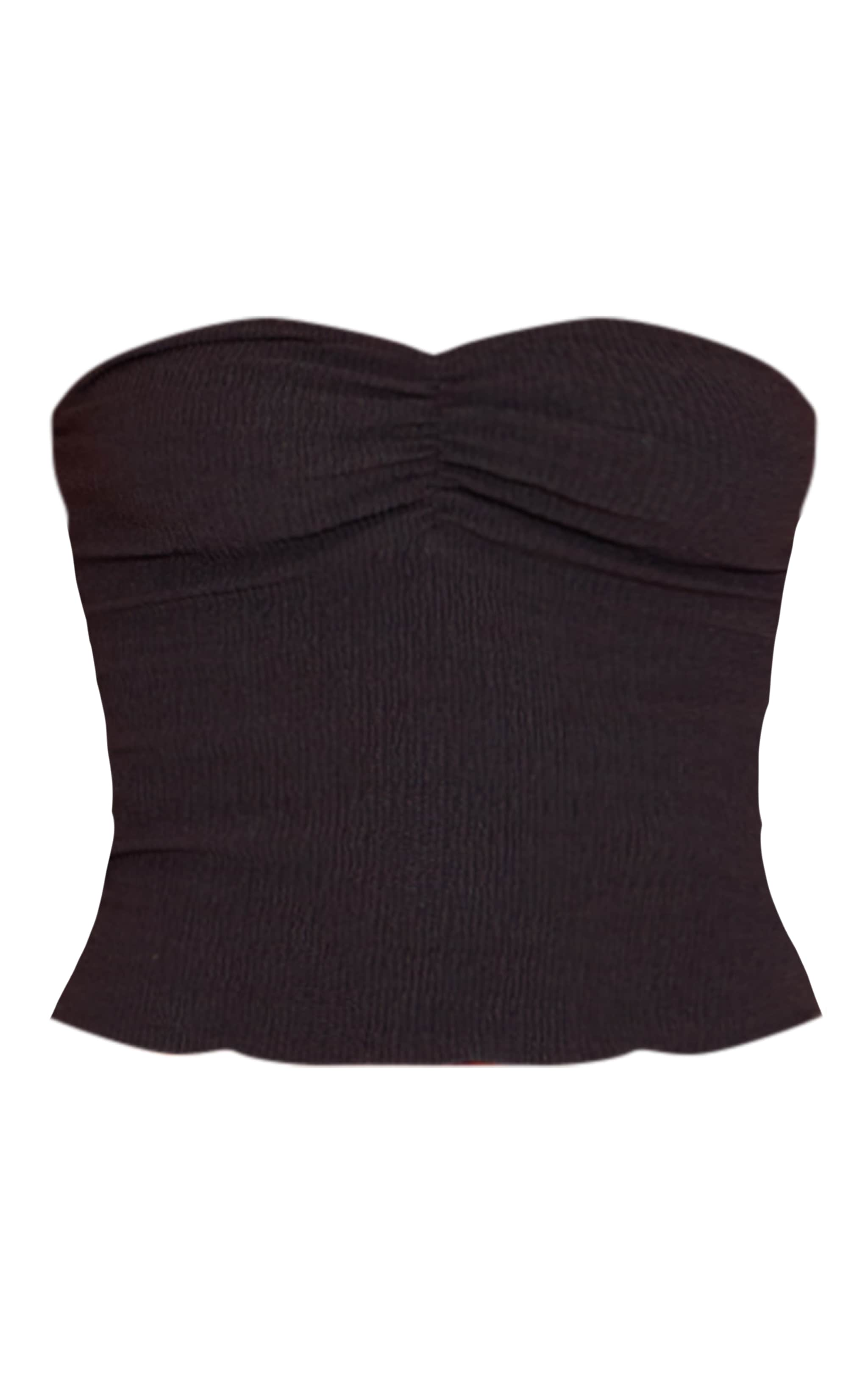 Black Textured Frill Hem Ruched Front Bandeau Top image 2