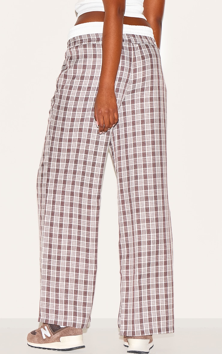 Brown Gingham Print Button Front Straight Leg Pants image 3