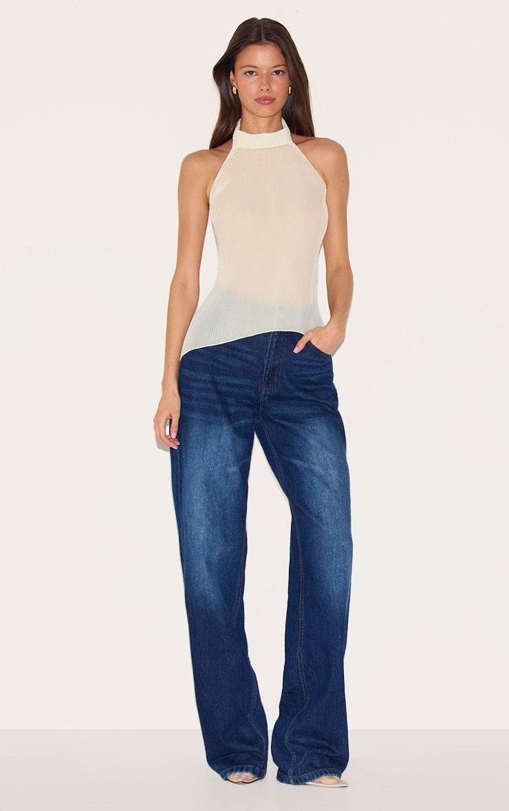 Lemon Plisse Chiffon High Neck Long Top image 3