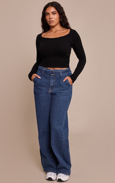 Shape Jean large stretch indigo à taille haute et ceinture